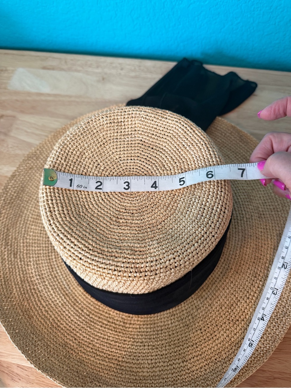 Scala Wide-Brim Straw Sun Hat with Black Scarf Accent - Picture 11 of 11